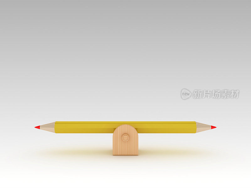 跷跷板规模与铅笔- 3D渲染